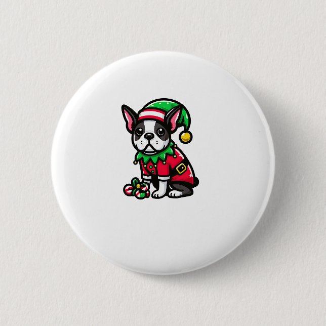 Boston Terrier Christmas Elf Funny Dog Xmas Button (Vorderseite)