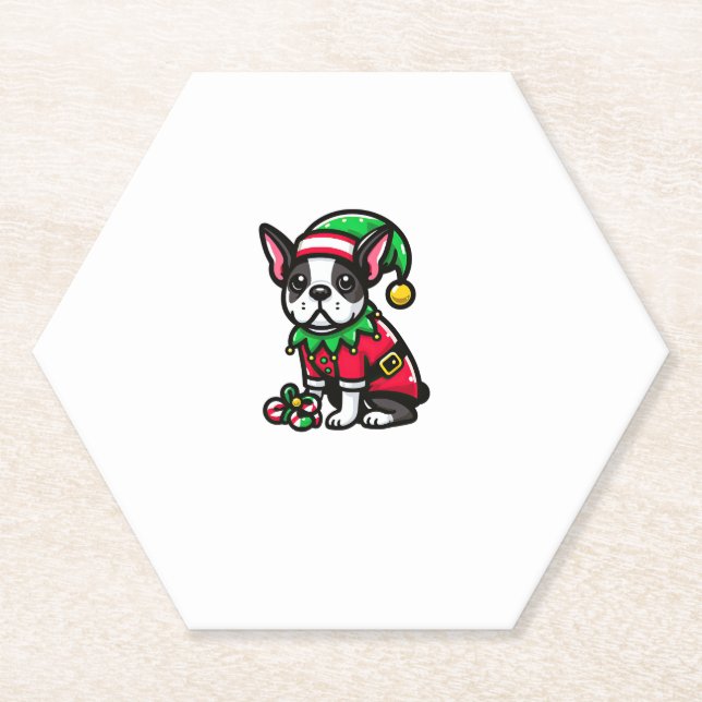 Boston Terrier Christmas Elf Funny Dog Xmas Untersetzer (Vorderseite)