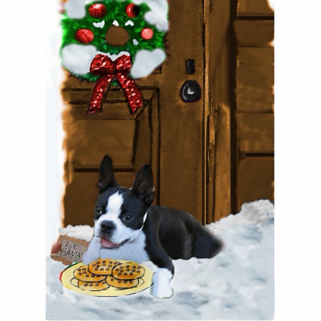Boston Terrier Christmas Geschenke Fotoskulptur Ornament (Vorne)