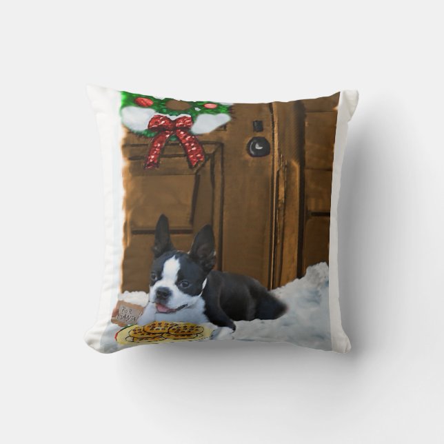 Boston Terrier Christmas Geschenke Kissen (Vorderseite)