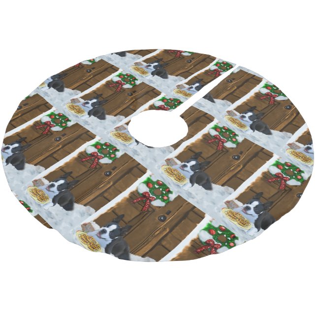 Boston Terrier Christmas Geschenke Polyester Weihnachtsbaumdecke (Schrägansicht)