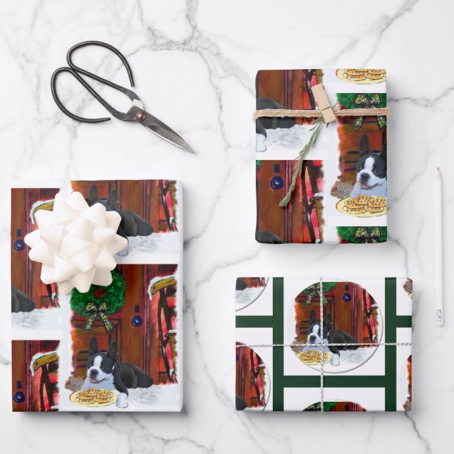 Boston Terrier Christmas Geschenkpapier Set (Vorderseite)