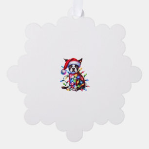 Boston Terrier Christmas Lights Weihnachtsmannmütz Ornament Karte