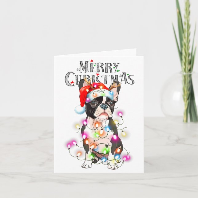 Boston Terrier Christmas Lights Xmas Dog  Karte (Vorderseite)