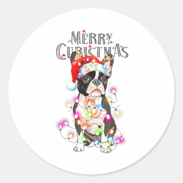 Boston Terrier Christmas Lights Xmas Dog  Runder Aufkleber (Vorderseite)