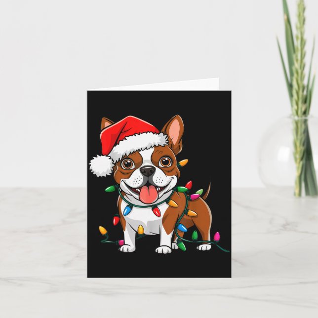 Boston Terrier Christmas Lights Xmas Dogs Men Wome Karte (Vorderseite)