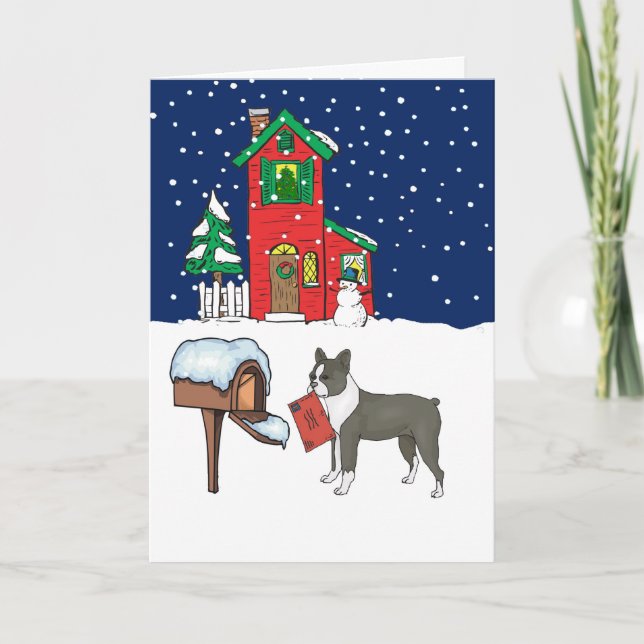 Boston Terrier Christmas Mail Feiertagskarte (Vorderseite)