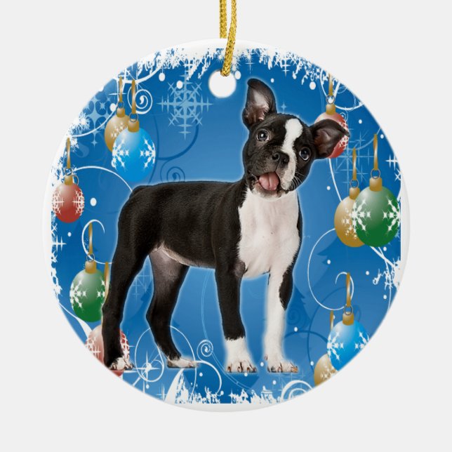 BOSTON TERRIER CHRISTMAS ORNANATION KERAMIKORNAMENT (Vorne)