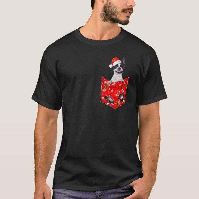 Boston Terrier Christmas Pocket for Boston T-Shirt (Vorderseite)