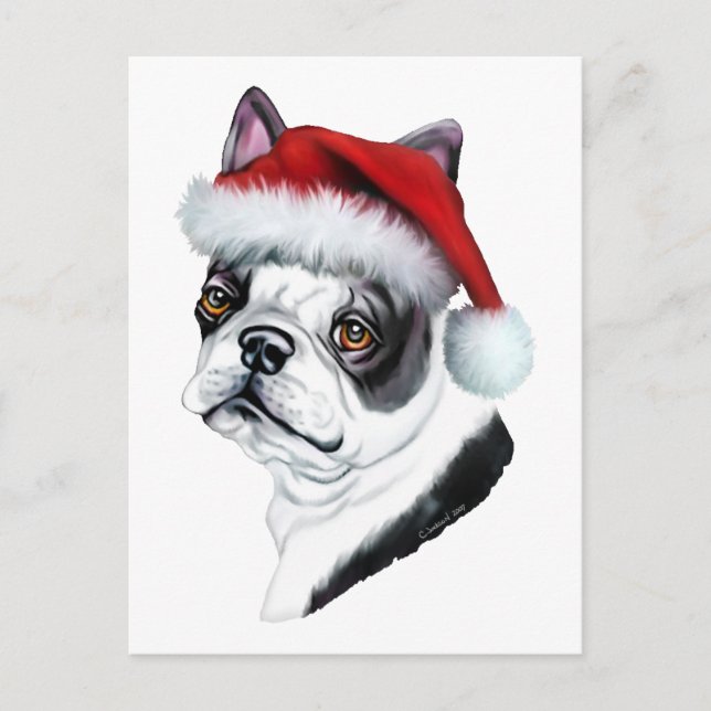 Boston Terrier Christmas Santa Feiertagspostkarte (Vorderseite)