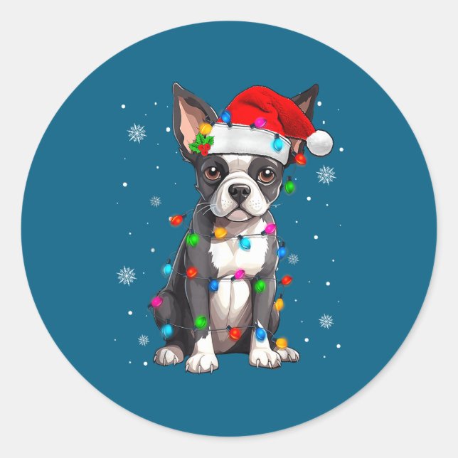 Boston Terrier Christmas Santa Hat  Runder Aufkleber (Vorderseite)