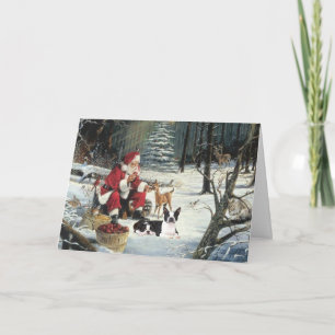 Boston Terrier Christmas Santa Woods Card Feiertagskarte