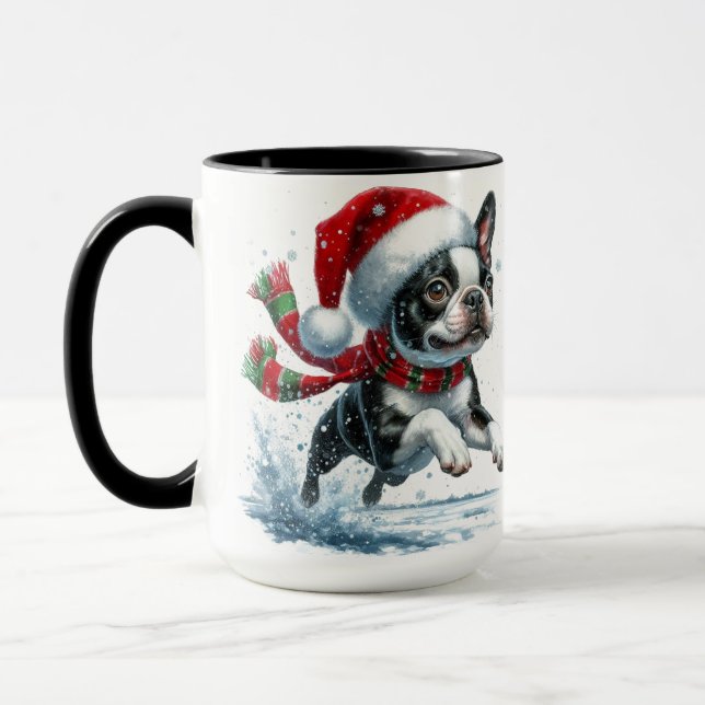 Boston Terrier Christmas Snow Tasse (Links)