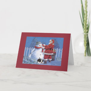Boston Terrier Christmas Snowman und Santa Greetin Feiertagskarte
