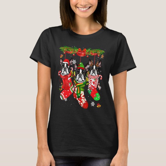 Boston Terrier Christmas Socks Kostüm Merry Xmas T-Shirt (Vorderseite)