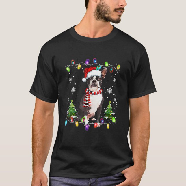 Boston Terrier Christmas Tree Dog Santa Gifts Merr T-Shirt (Vorderseite)