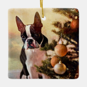Boston Terrier Christmas Tree Keramikornament