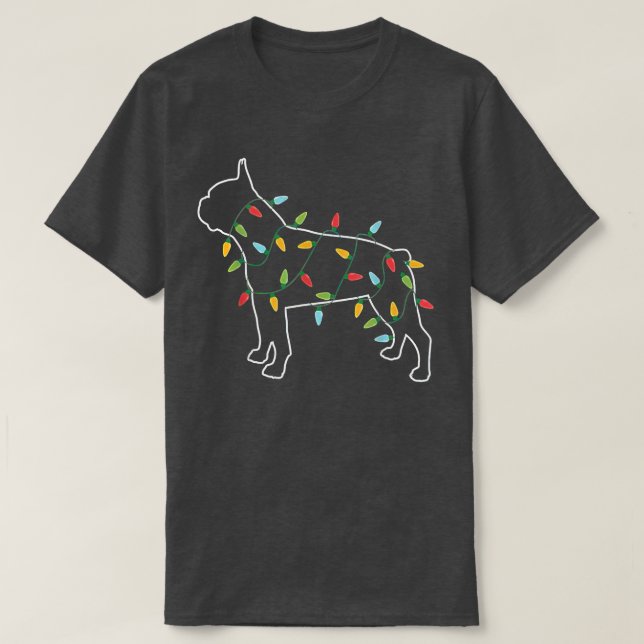 Boston Terrier Christmas Tree Light Pajama Xmas Do T-Shirt (Design vorne)