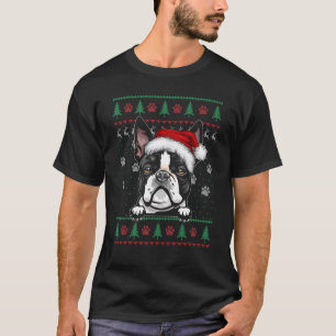Boston Terrier Christmas Ugly Sweater Dog Xmas T-Shirt
