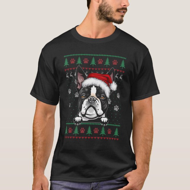 Boston Terrier Christmas Ugly Sweater Dog Xmas T-Shirt (Vorderseite)