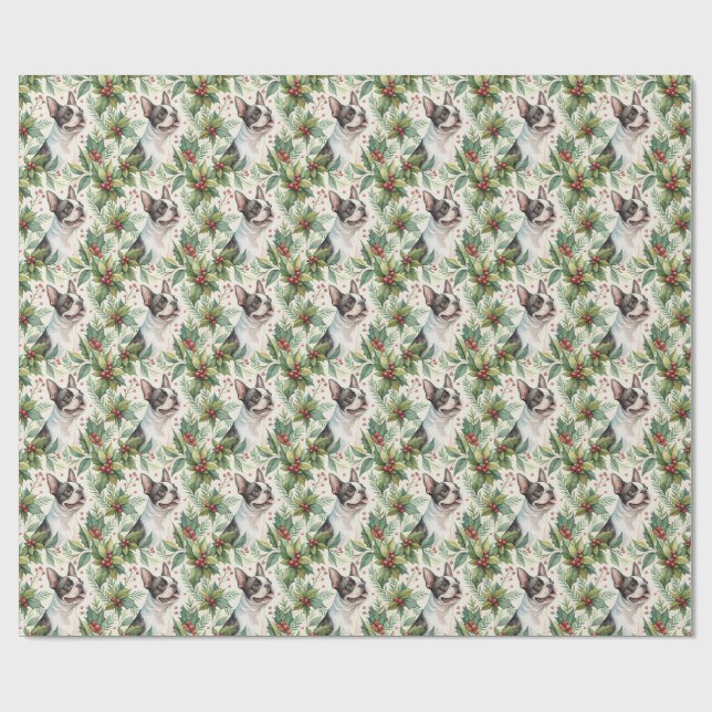 Boston Terrier Christmas Wrapping Paper Geschenkpapier (Flach)