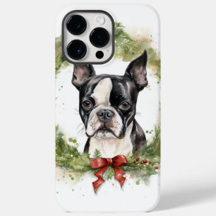 Boston Terrier Christmas Wreath Festivals Case-Mate iPhone 14 Pro Max Hülle