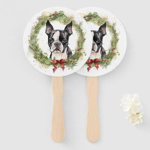 Boston Terrier Christmas Wreath Festivals Fächer
