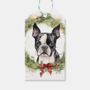 Boston Terrier Christmas Wreath Festivals Geschenkanhänger