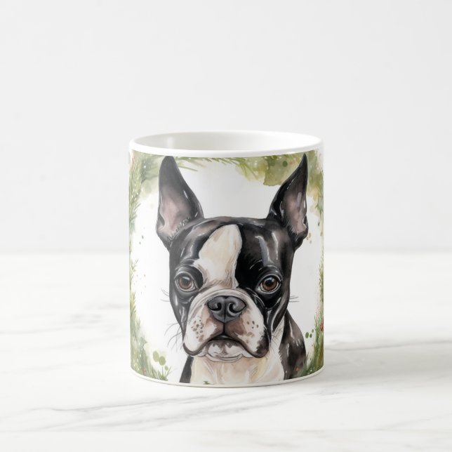 Boston Terrier Christmas Wreath Festivals Kaffeetasse (Mittel)