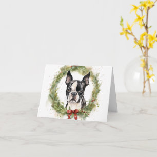 Boston Terrier Christmas Wreath Festivals Karte