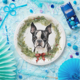 Boston Terrier Christmas Wreath Festivals Pappteller