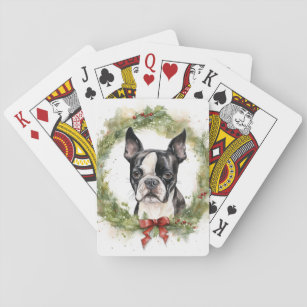 Boston Terrier Christmas Wreath Festivals Spielkarten