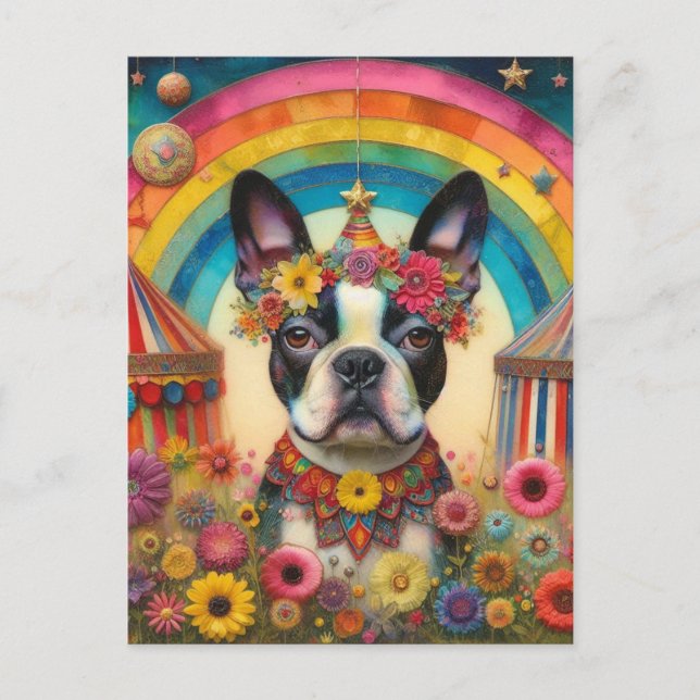 Boston Terrier Circus farbenfroh Postkarte (Vorderseite)