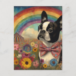 Boston Terrier Circus Hippie Rainbow Postkarte