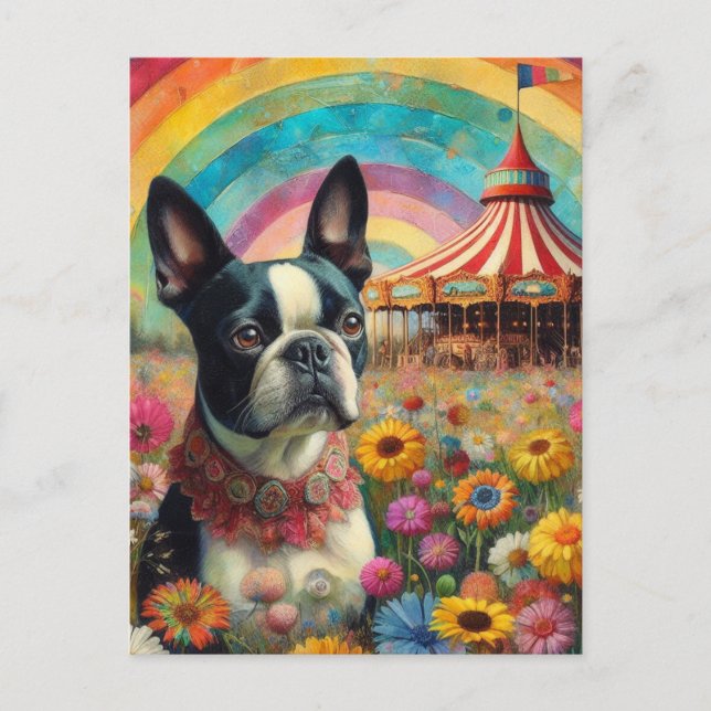 Boston Terrier Circus Postkarte (Vorderseite)