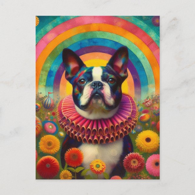Boston Terrier Clown Collar Circus Postkarte (Vorderseite)