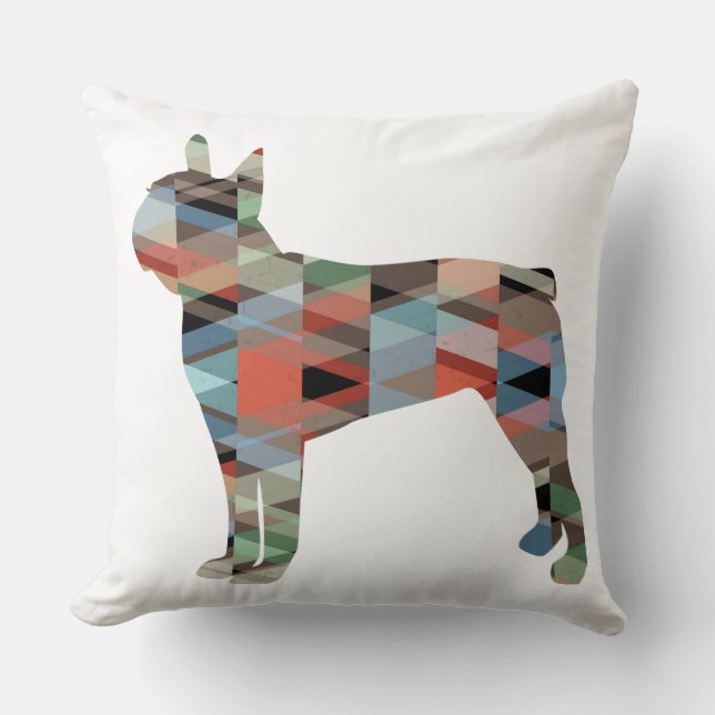 Boston Terrier Colorful Geometric Silhouette Kissen (Vorderseite)