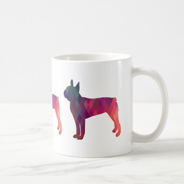 Boston Terrier Colorful Geometric Silhouette Tasse (Rechts)