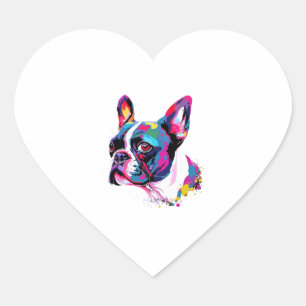 Boston Terrier Colorful Herz-Aufkleber
