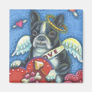 Boston Terrier Cupid DOG VALENTINE MAGNET Square