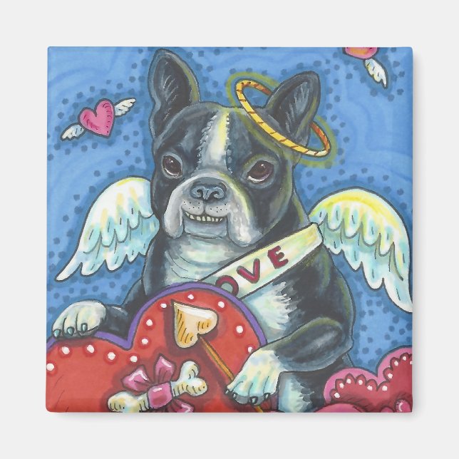 Boston Terrier Cupid DOG VALENTINE MAGNET Square (Vorne)