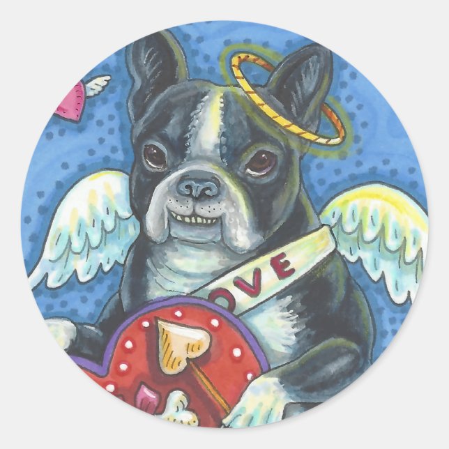 Boston Terrier, CUPID DOG VALENTINE STICKERS Sheet (Vorderseite)