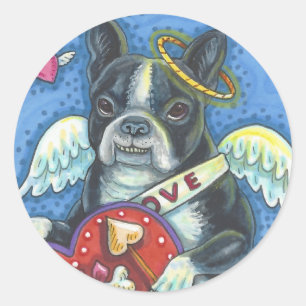 Boston Terrier, CUPID DOG VALENTINE STICKERS Sheet