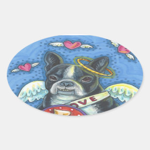 Boston Terrier, CUPID DOG VALENTINE STICKERS Sheet