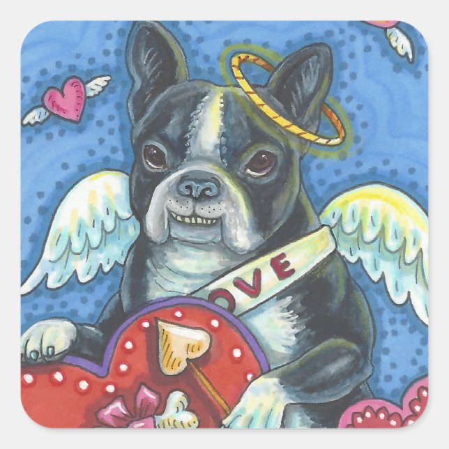 Boston Terrier, CUPID DOG VALENTINE STICKERS Sheet (Vorderseite)