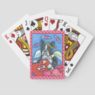BOSTON TERRIER CUPID, HUND VALENTINE PINK POKER SPIELKARTEN