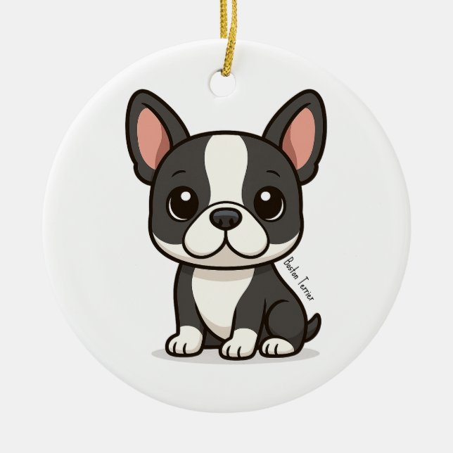 Boston Terrier Custom Name Keramik Ornament (Vorne)