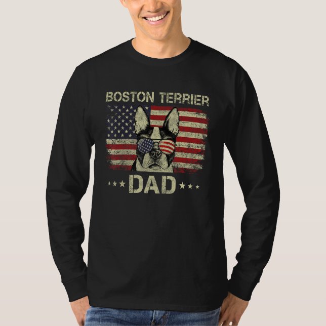 Boston Terrier Dad Dog  American Flag 4th Of July T-Shirt (Vorderseite)