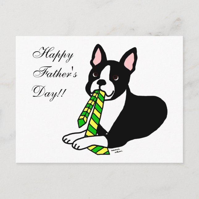 Boston Terrier Daddy mit Krawatte 1 Postkarte (Vorderseite)