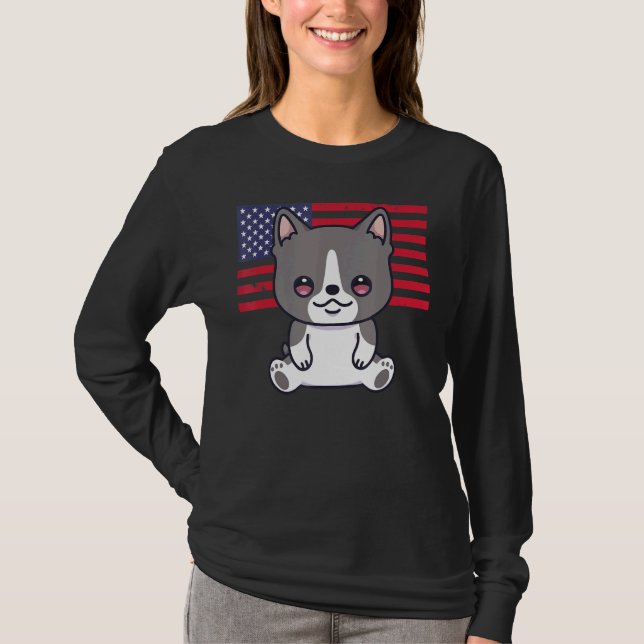 Boston Terrier Dog 4. Juli Patriotische USA Ameri T-Shirt (Vorderseite)